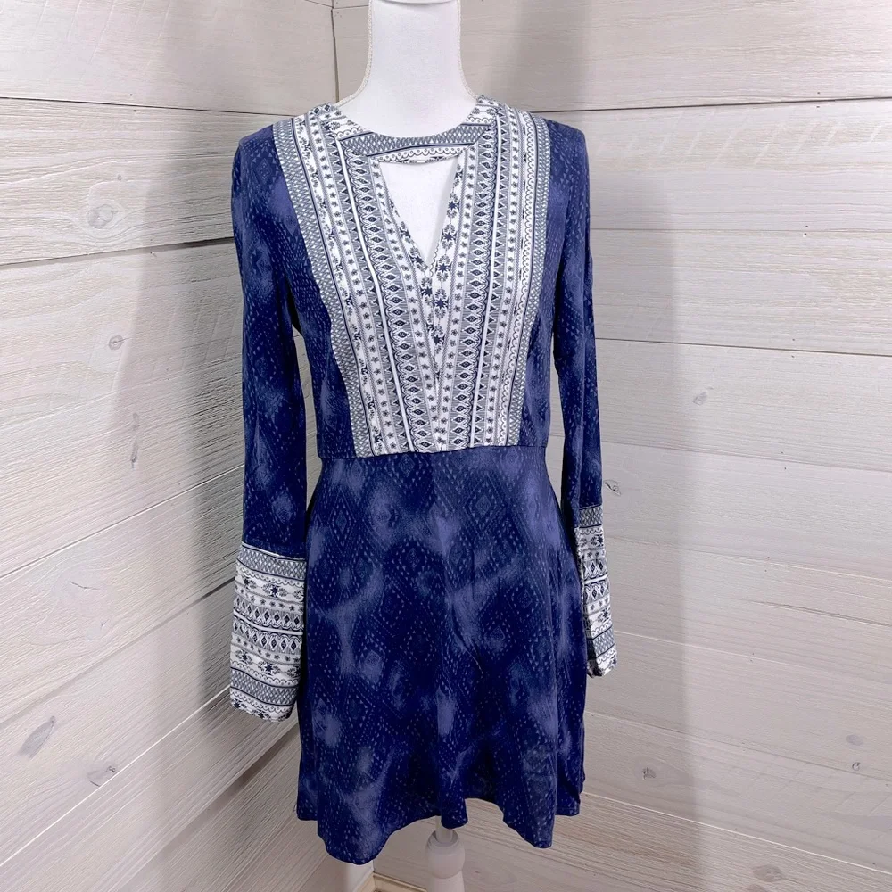 Vintage Havana Navy, Blue & White Print Dress M FREE SHIP - Picture 1 of 5